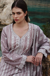 IMAGE - 3PC DHANAK EMBROIDERED SHIRT WITH DHANAK EMBROIDERED SHAWL AND TROUSER - HZG2411
